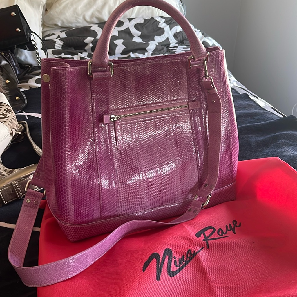 Rare Nina Raye 90s Vintage Designer Pink Satchel Bag Genuine Sea Snake Skin